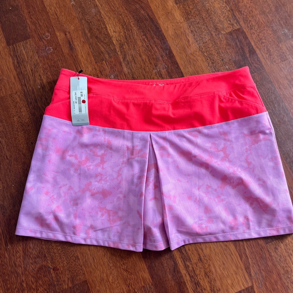 Women’s Athletic Tennis Skort Pink Color Block Pleat Built In Shorts, Size Large